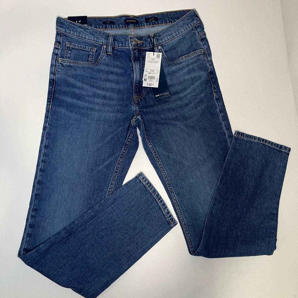 Piombo Blue Infinity Mens Slim Fit Jeans Size 32‎ Medium Wash Stretch Denim